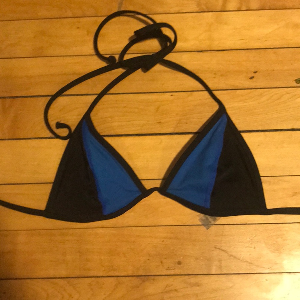 Blue and black triangle bikini top